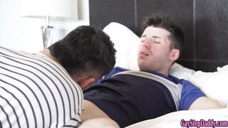 Pervy stepdad bareback fuck his stepson wet ass