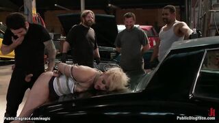 Dirty blonde slave rough public fucked