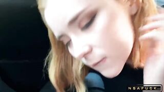 Redhead Suck Dick Taxi Driver and Cum Swallow in the Car POV Sweetie Fox