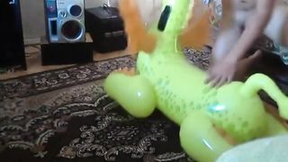 Green dragon inflatable toy humping orgasm