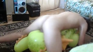 Green dragon inflatable toy humping orgasm