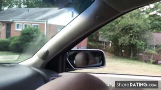 Black slut sucking dick in front seat of car