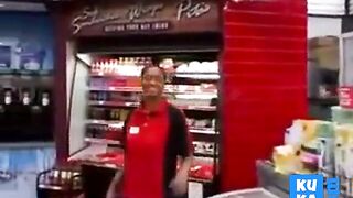 Black Store Clerk sucks white cock on the job Ebony