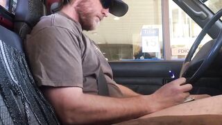 Horny Guy Bustin A Nut at the Bank ( Hands free Public Cum )