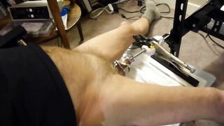 Fuck machine sounding my cock in chastity cage