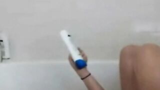 bath,ass fingering,hitachi torture on pussy,cumming