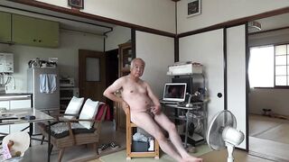 Japanese old man masturbation erect penis semen flows