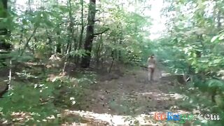 chubby girl with big booty walking nude in forest