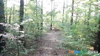 chubby girl with big booty walking nude in forest