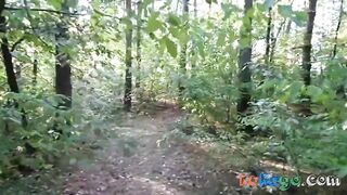 chubby girl with big booty walking nude in forest