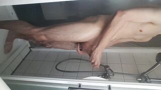 Shaving, jerking my young big cock ass spread boy