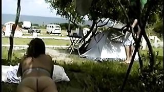 pantiless girl in the camping